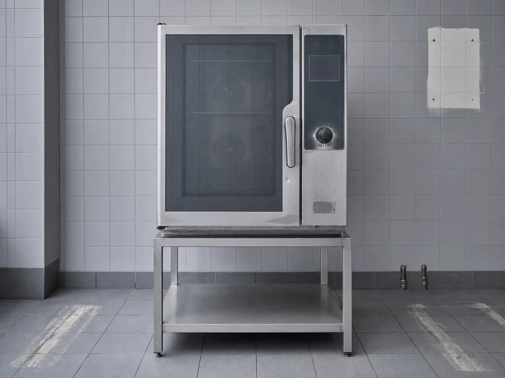 Rational SelfCookingCenter WE 61 combi oven, stainless front, door closed, photographed straight on in a stripped commercial kitchen.